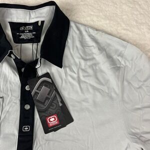 OGIO Mens Golf Polo Shirt L G Light Gray Black Short Sleeve Pima Cotton